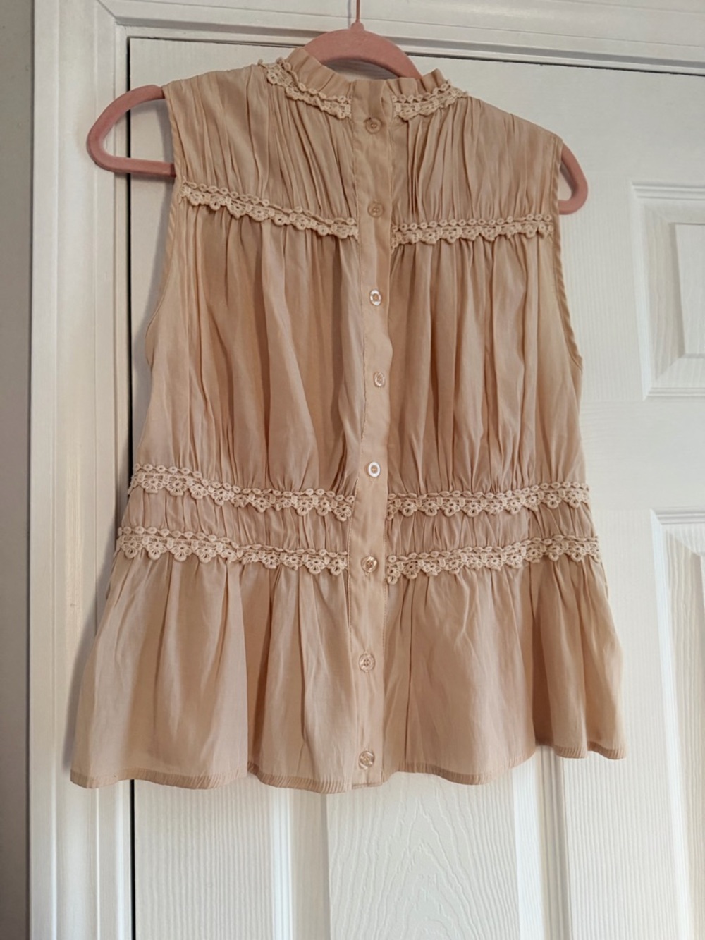 Moon River Crochet-Trim Sleeveless Top - Cream - Picture 2 of 4